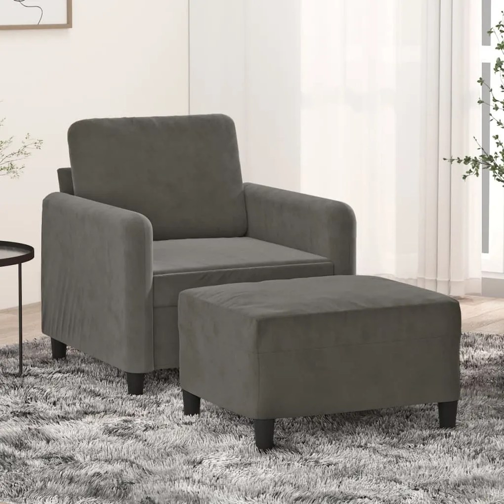 3153558 vidaXL Fotoliu canapea cu taburet, gri închis, 60 cm, catifea