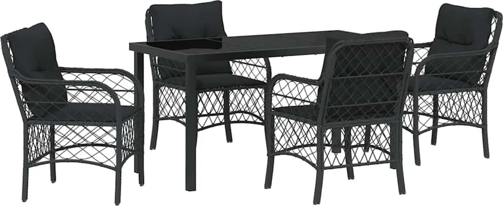 vidaXL Set de masă pentru grădină cu pernă 5 pcs Negru poliratan