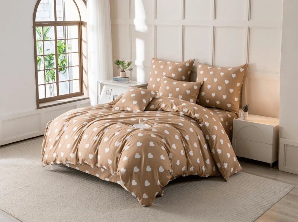 Lenjerie de pat din microfibra CARAMHEART maro Dimensiune lenjerie de pat: 2 buc 70 x 90 cm | 200 x 220 cm