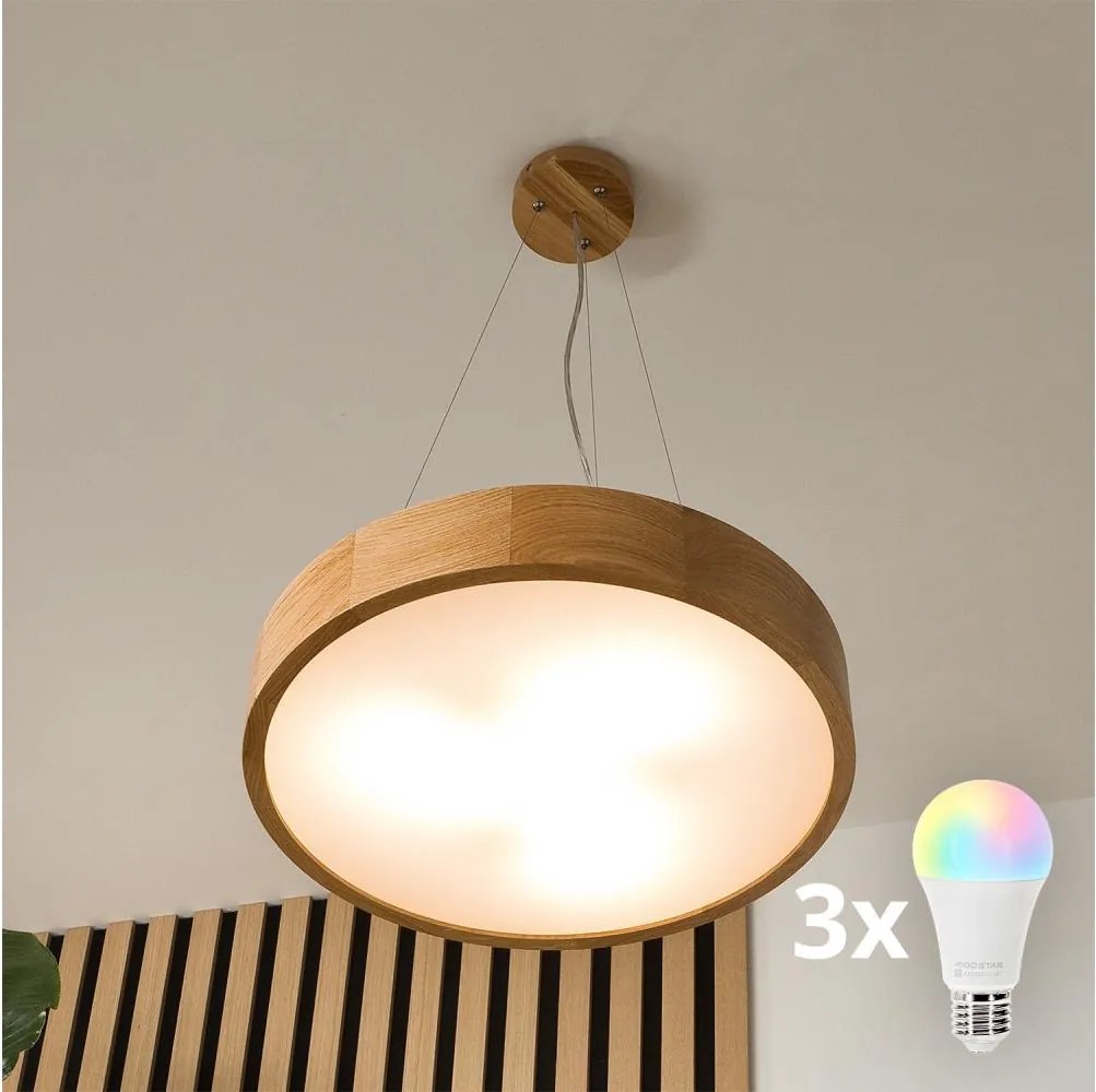 BRILAGI - Lustru LED RGBW reglabil CARVALHO, 3x E27/12W/230V, Wi-Fi, stejar, Ø 47,5 cm