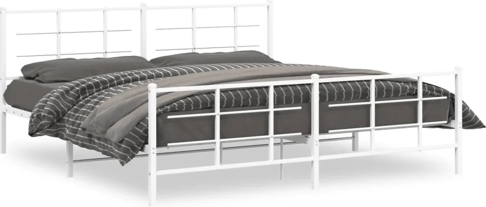 vidaXL Cadru de pat metalic cu tăblie de cap/picioare, alb, 193x203 cm