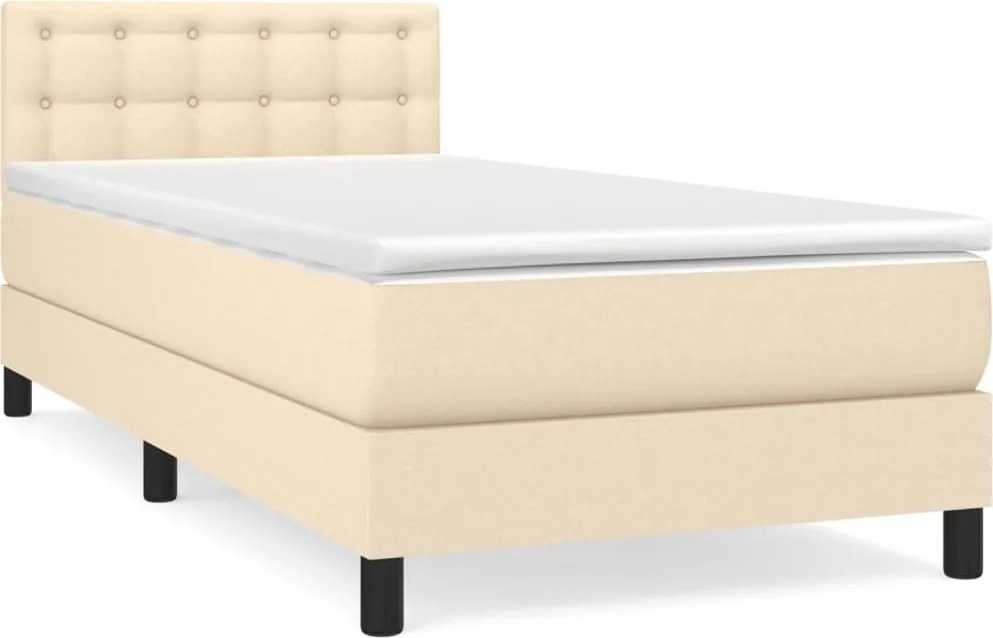 vidaXL Pat box spring cu saltea, crem, 90x190 cm, textil