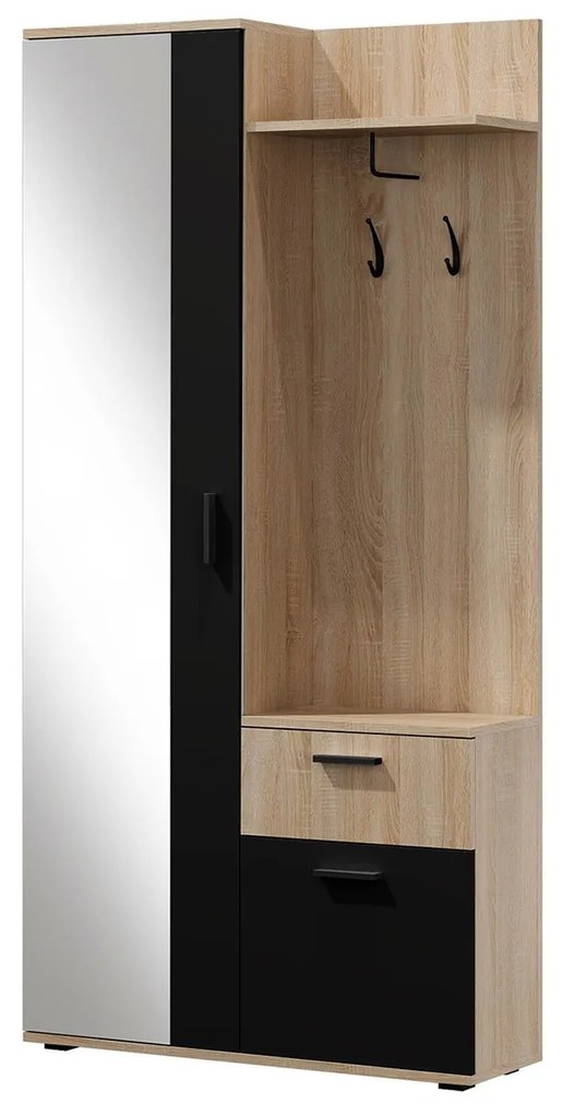 Mobilier hol Cless (Stejar artisan + Negru) (cu oglindă). 1104707
