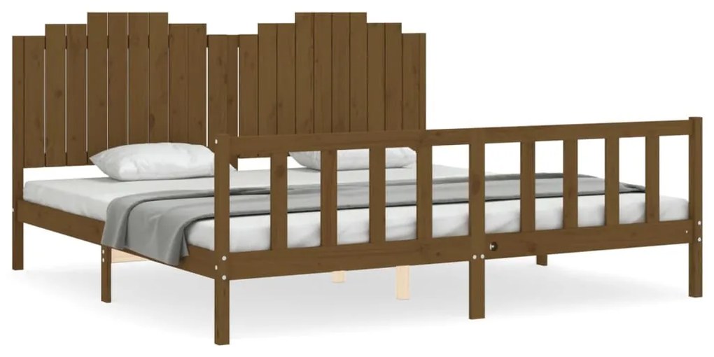 3192319 vidaXL Cadru pat cu tăblie, maro miere, 200x200 cm, lemn masiv