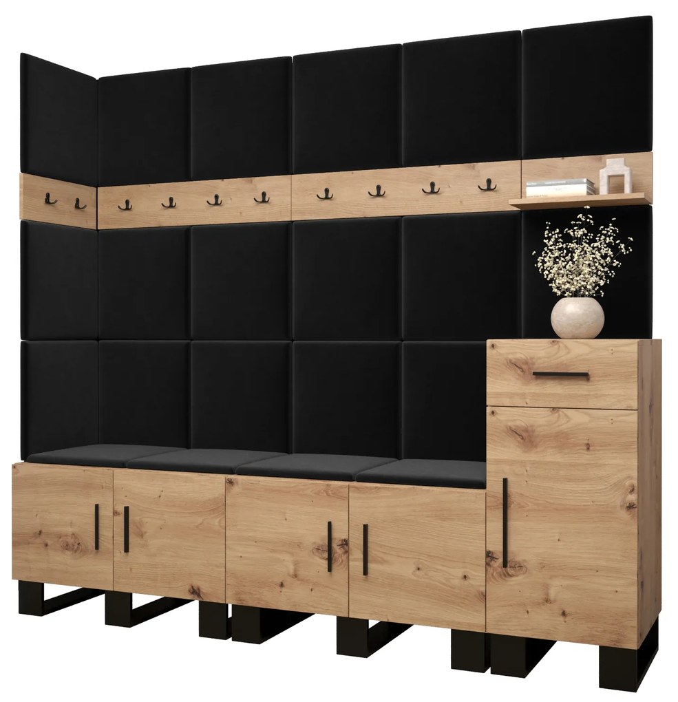 Set mobilier pentru hol Amanda 9 (Stejar artisan + Negru). 1085933