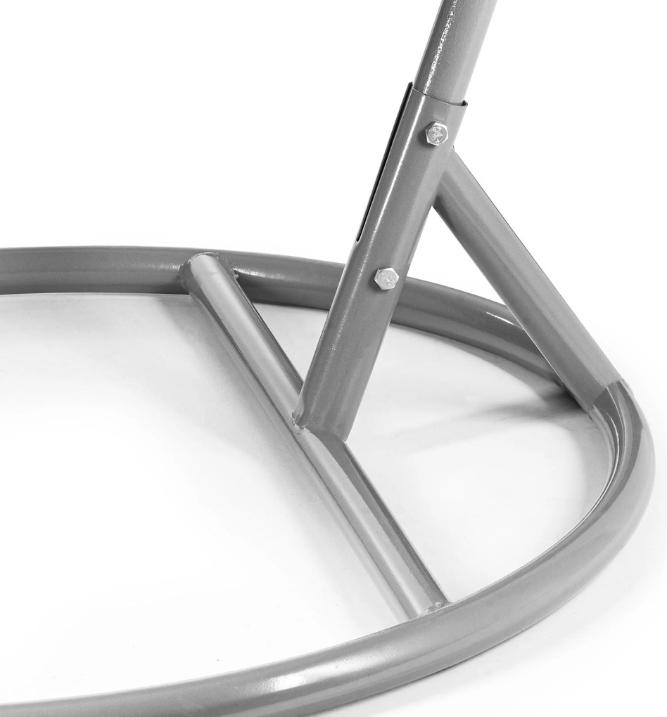 Scaun suspendat KOKON gri cu suport, perna verde deschis cu model