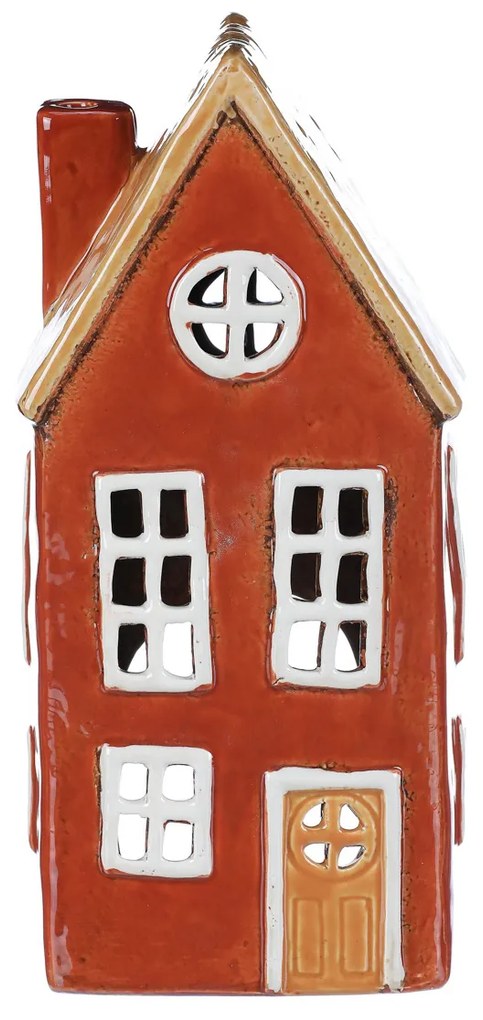 Suport lumânare Casă roșu, ceramică,1 x 9 x 23 cm