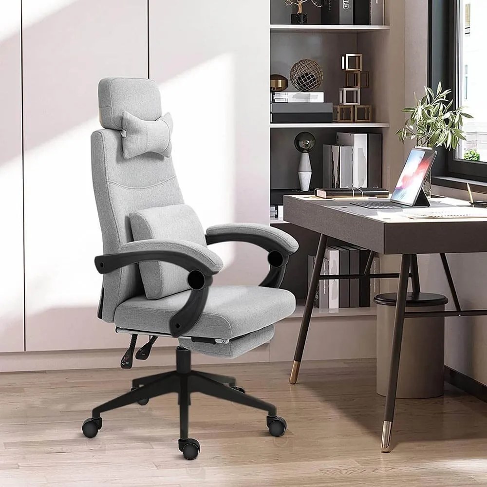 Scaun de birou rotativ cu tetiera si suport pentru picioare-gri dechis