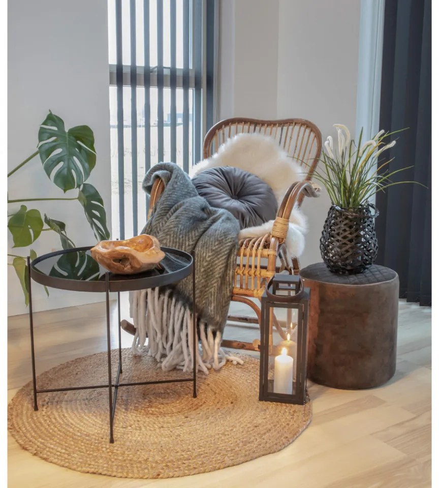 Taburet / Puf gri din catifea 34 cm Ejby House Nordic