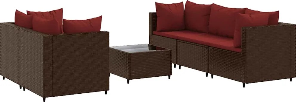 vidaXL Set mobilier de grădină cu perne, 6 piese, maro, poliratan