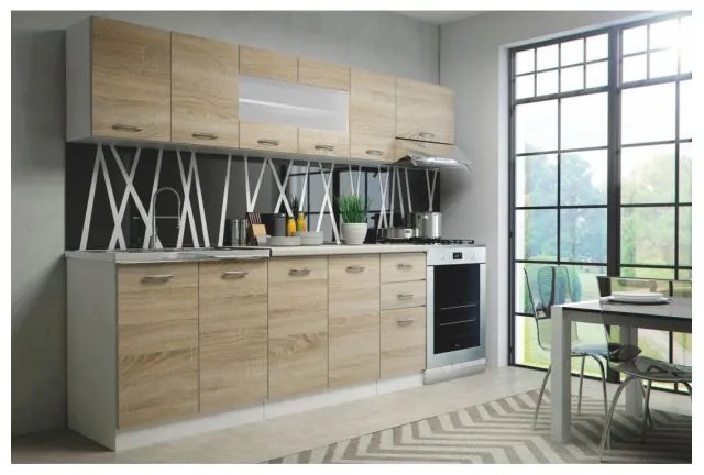 Set Mobila Bucatarie PERLA 260cm Stejar Sonoma/Alb