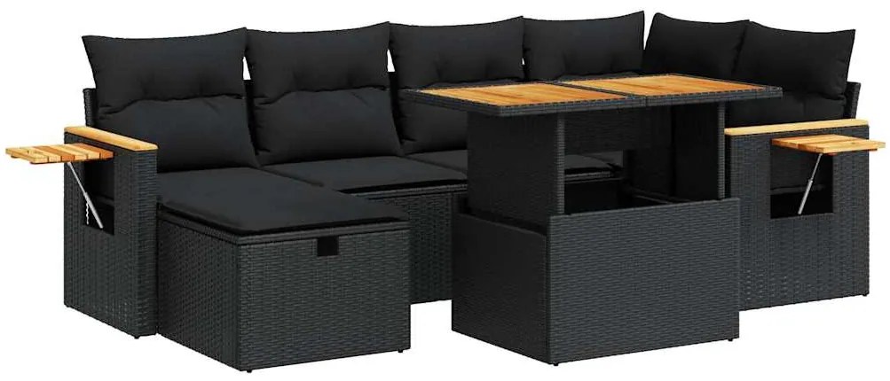 3328133 vidaXL Set mobilier de grădină cu perne, 8 piese, negru, poliratan