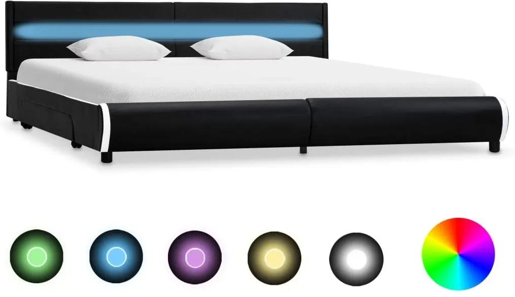 Cadru de pat cu LED, negru, 180 x 200 cm, piele ecologica