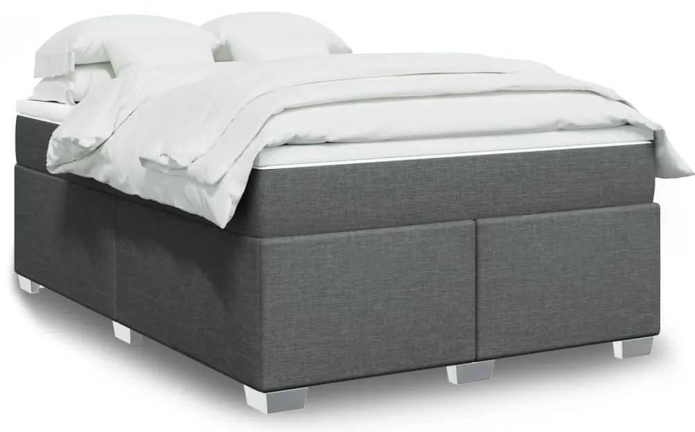 vidaXL Pat box spring cu saltea, gri închis, 140x200 cm, textil