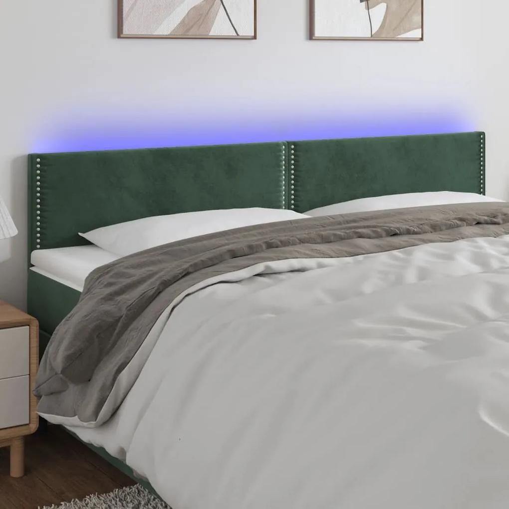 3121535 vidaXL Tăblie de pat cu LED, verde închis, 180x5x78/88 cm, catifea