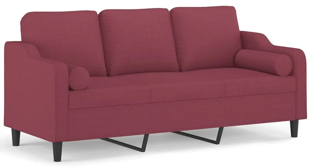 3200859 vidaXL Canapea cu 3 locuri cu pernuțe, roșu vin, 180 cm, textil