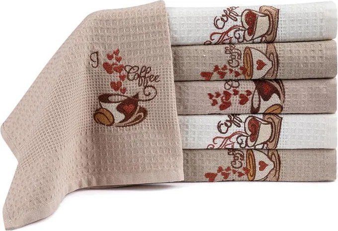 decoDoma Set prosoape bucătărie vafelă CAFEA 40 x 60 cm 6 buc
