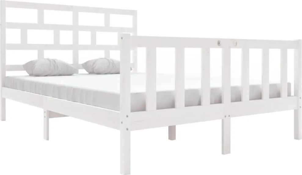 vidaXL Cadru de pat King Size, alb, 150x200 cm, lemn masiv de pin