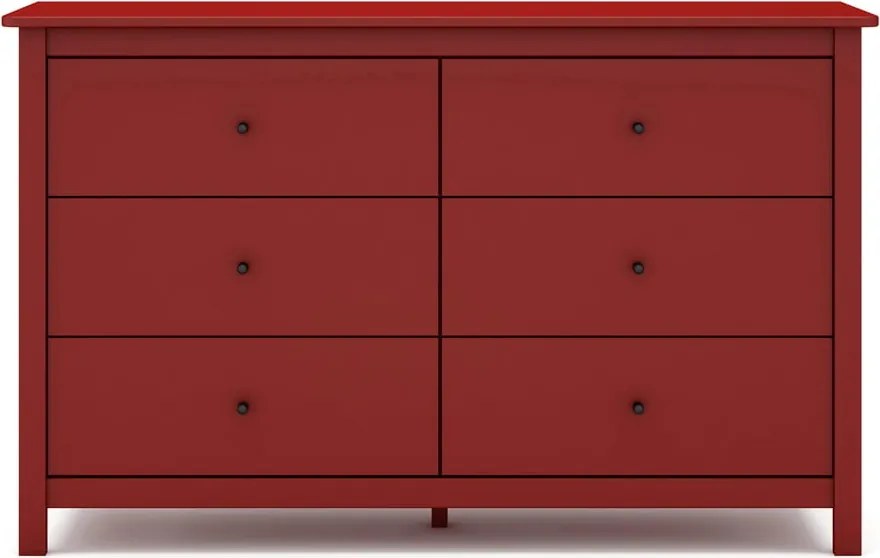 Comodă roșie joasă din lemn de pin 130x80 cm Misti – Marckeric