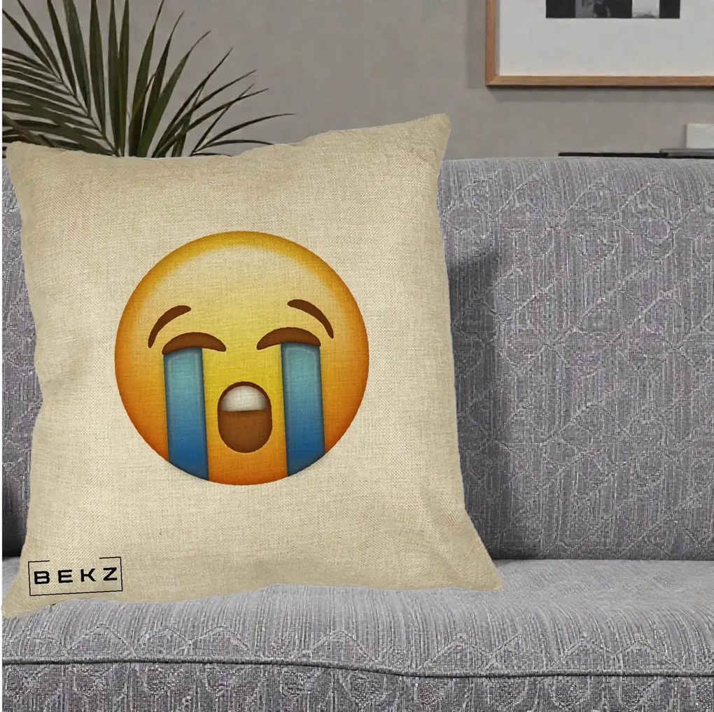 Perna Decorativa Emoji Plange, 40x40 cm, Crem, Husa Detasabila, Perna Inclusa, BEKZ®