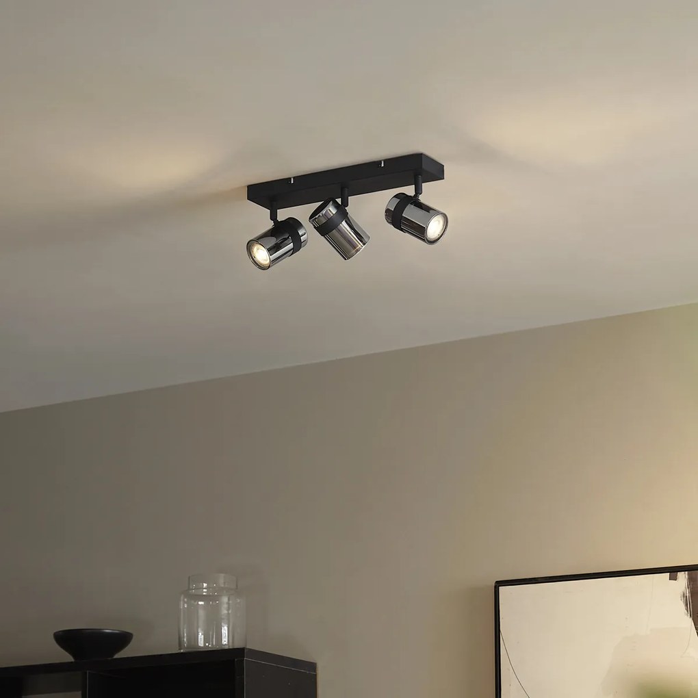 Spot de plafon negru cu sticlă fumurie, cu 3 lumini, rotativ și înclinabil - Gianni