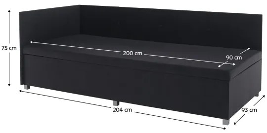 Pat tapițat AMSTERDAM 90x200 cm, gri, cu tăblie reversibilă și spațiu de depozitare