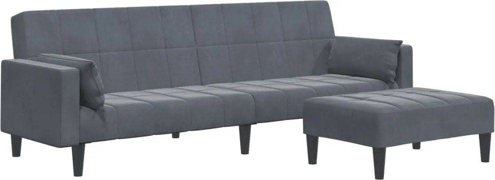 vidaXL Canapea extensibilă cu taburet, 2 locuri, gri închis, catifea
