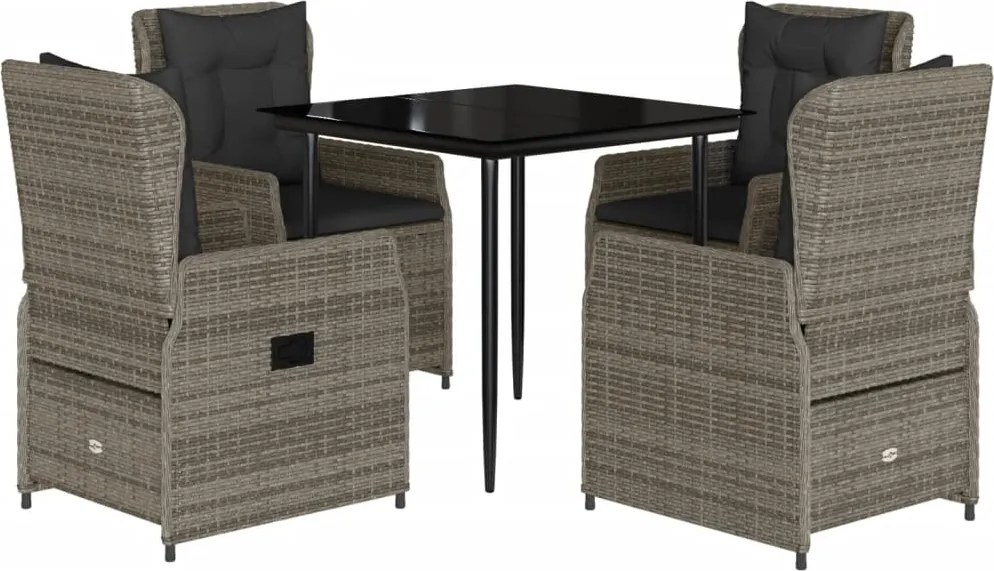 vidaXL Set mobilier de grădină cu perne, 5 piese, gri, poliratan