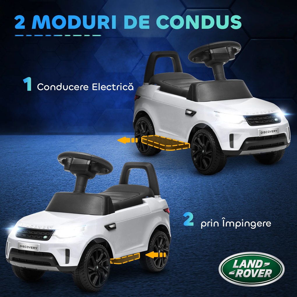 AIYAPLAY Mașinuță Electrică pentru Copii 18 Luni-5 Ani cu Licență Land Rover cu Muzică, USB și MP, 65x43x40 cm ,Alb | Aosom Romania