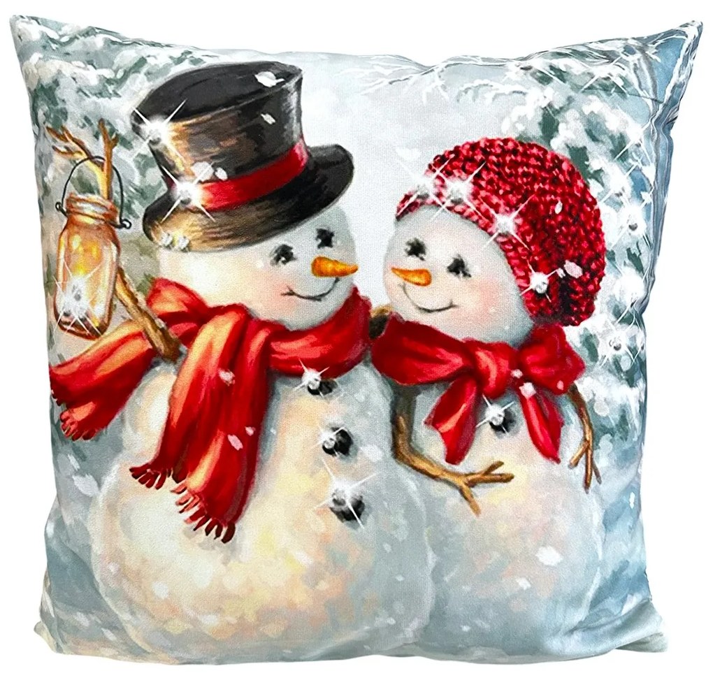 Perna decorativa de Craciun 40x40 cm cu Mos Craciun si pisicuta PPC06