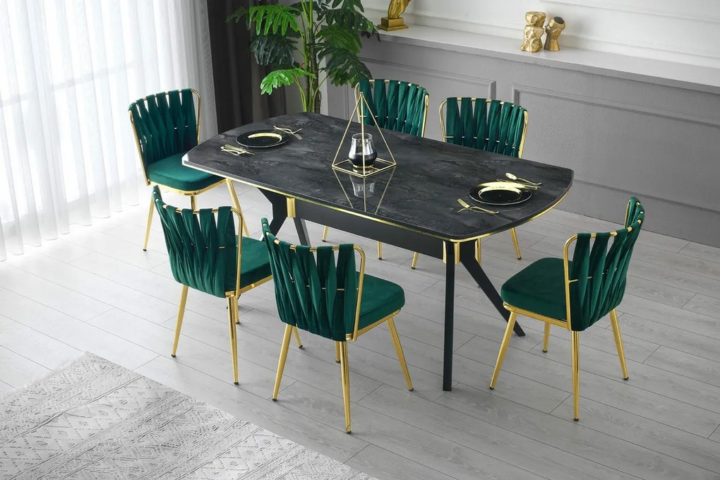 Set de scaune de sufragerie Kusakli Green andGold, 4 buc.