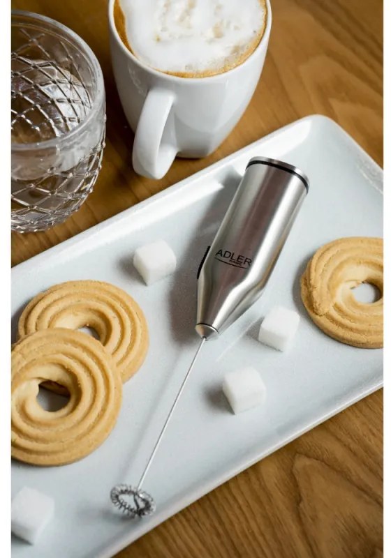 Mixer Frappe Adler AD 4500, Agitator și corp din oțel inoxidabil, 2xAA, Argintiu