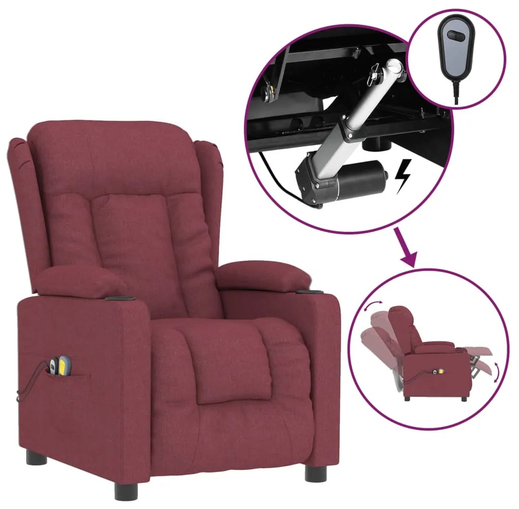 3098792 vidaXL Fotoliu de masaj electric rabatabil, roșu vin, textil