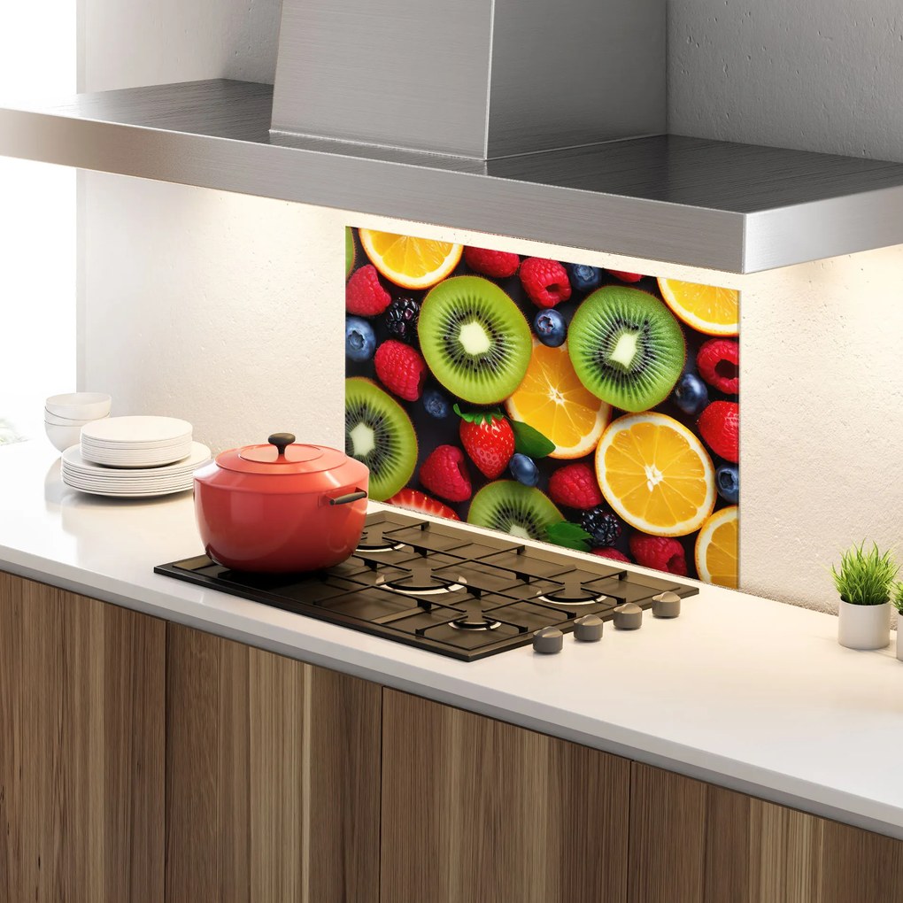 Panou Sticla Bucatarie, 80x120cm, Protectie aragaz, Antistropi, Termorezistent, Alimente, Fructe, Kiwi Fruit Mix