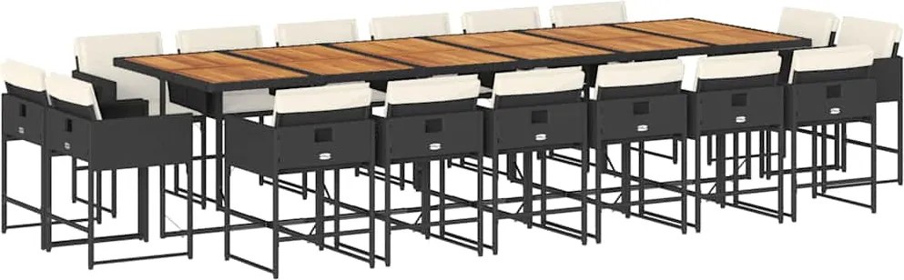 vidaXL Set mobilier de grădină cu perne, 17 piese, negru, poliratan