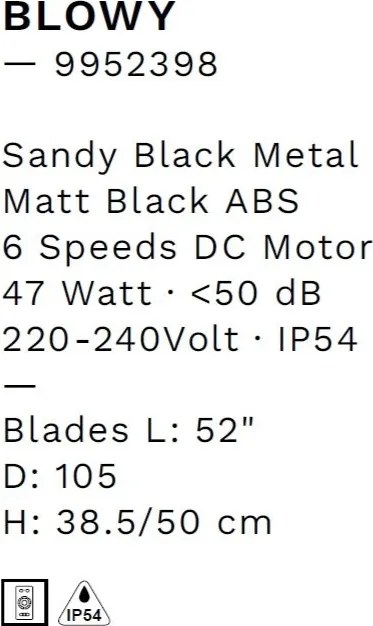 Lustra cu ventilator si telecomanda exterior IP54 BLOWY