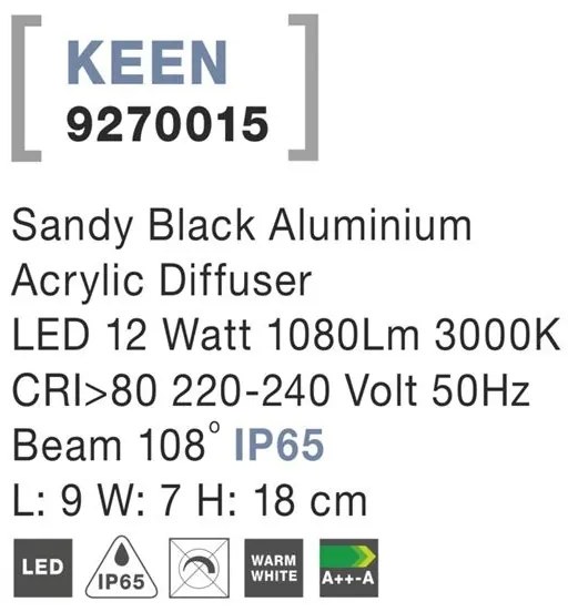 Aplica perete LED de exterior IP65 KEEN NVL-9270015