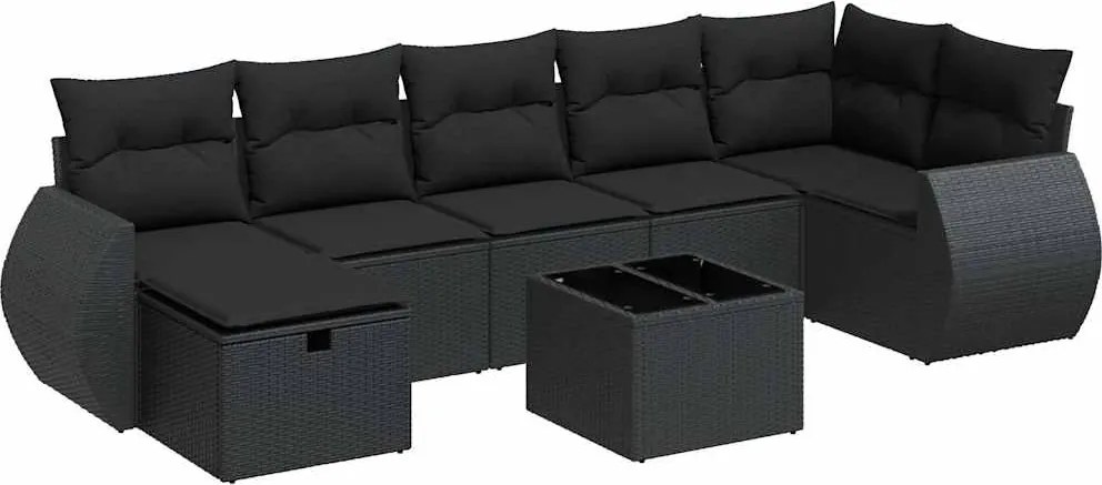 vidaXL Set mobilier de grădină cu perne, 8 piese, negru, poliratan