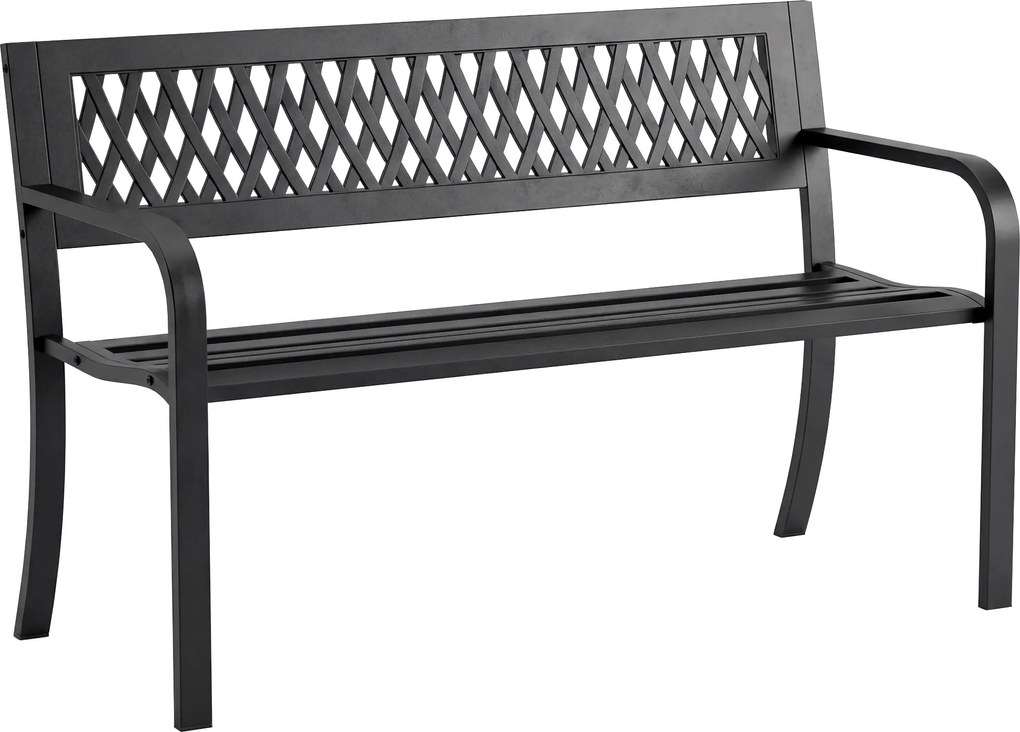 Outsunny Bancă de Grădină pentru Exterior, Bancă de Patio cu Brațe și Șezut cu Lamele, 2 Locuri pentru Grădină, Parc, Balcon, Mobilier Exterior, Negru | Aosom Romania