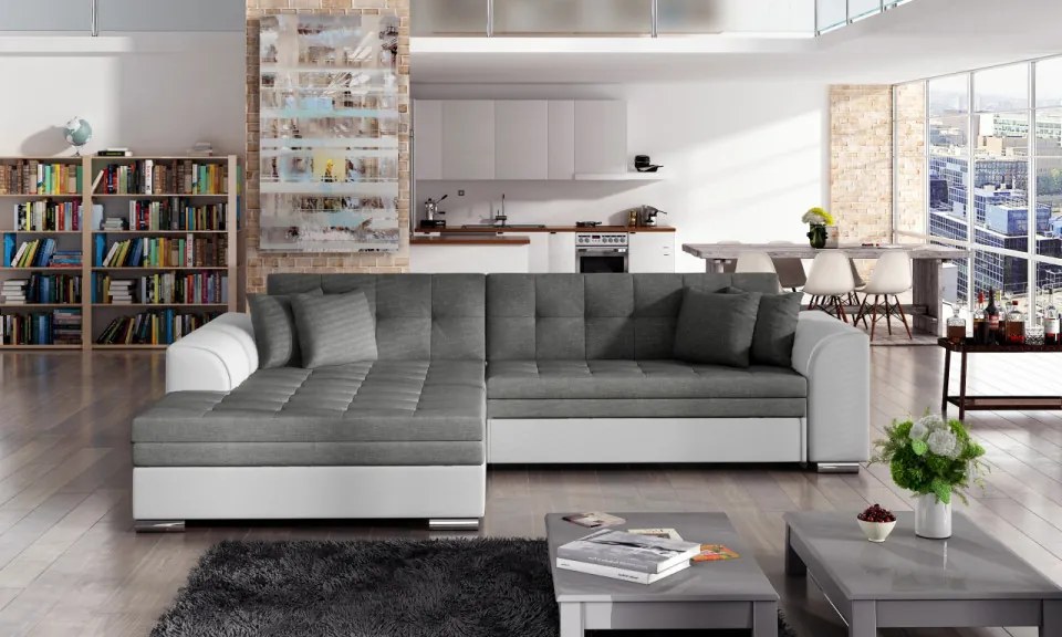 Coltar tapitat, extensibil, 295x80x195 cm, Sorento L02, Eltap (Culoare: Gri deschis texturat / Gri inchis piele)