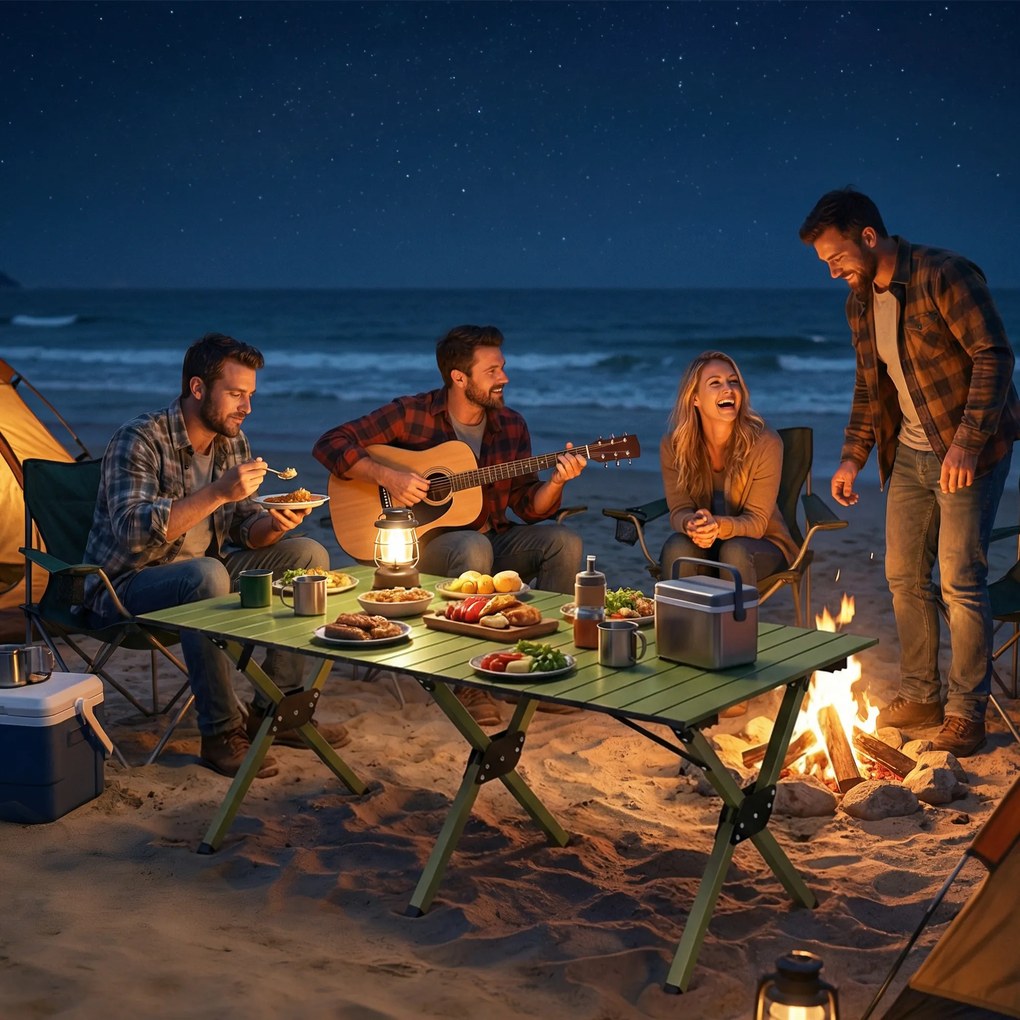 Outsunny Masă de Camping Pliabilă 116 cm, Masă de Picnic Impermeabilă cu Blat Rulabil și Cadru Metalic, Verde | Aosom Romania