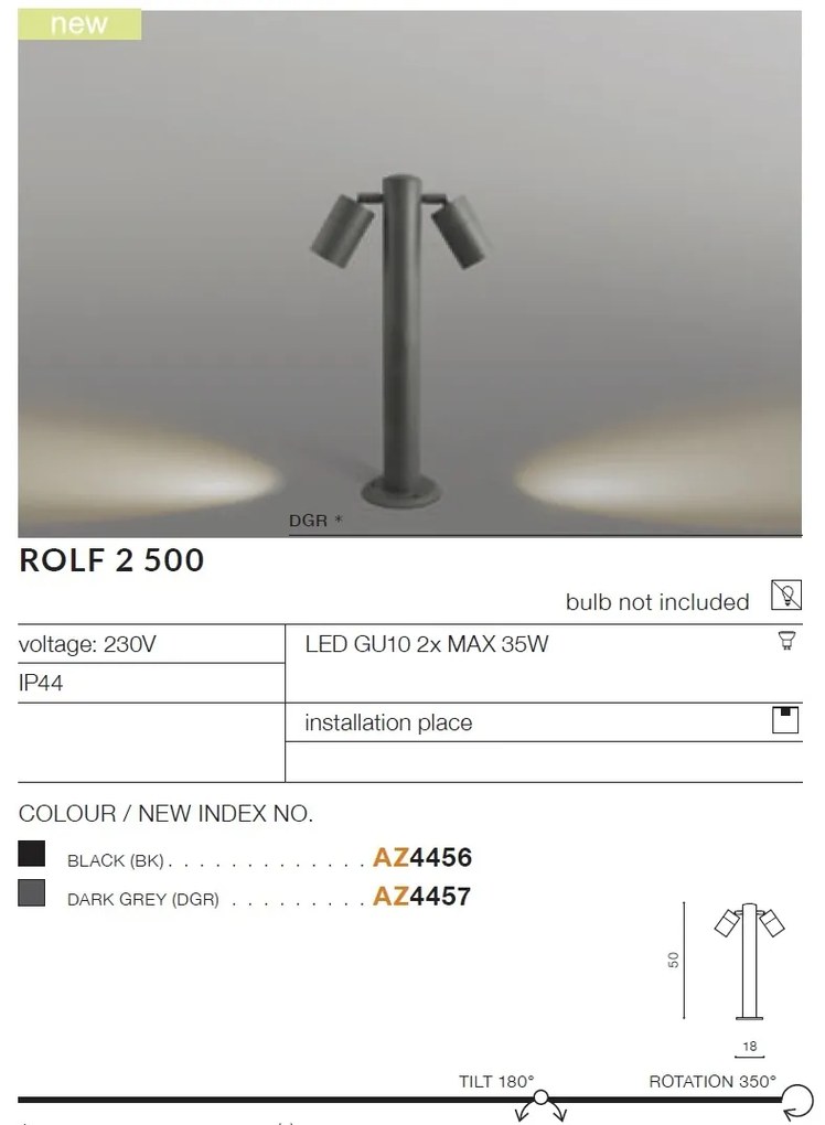 Stalp de exterior cu spoturi directionabile IP44 ROLF 2 50cm gri