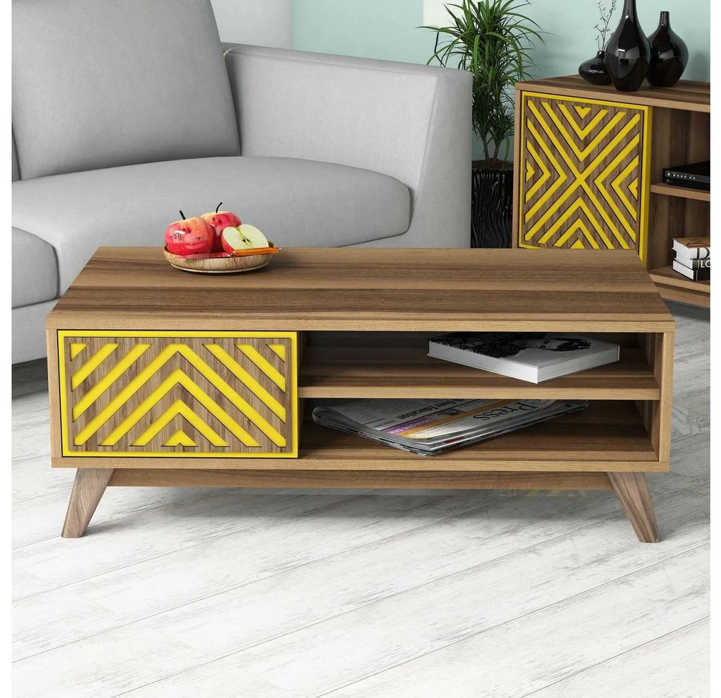 Măsuță de cafea Dedute (nuc + galben). Promo -21%. 1093313