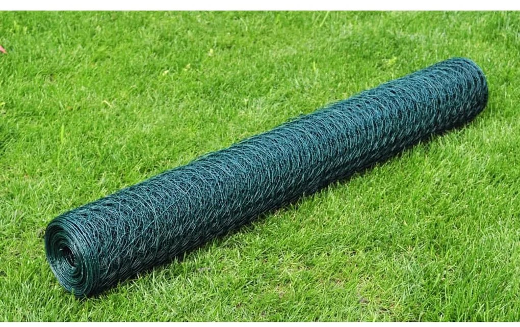vidaXL Plasă de sârmă găini, verde, 25 x 0,75 m, cu înveliș PVC