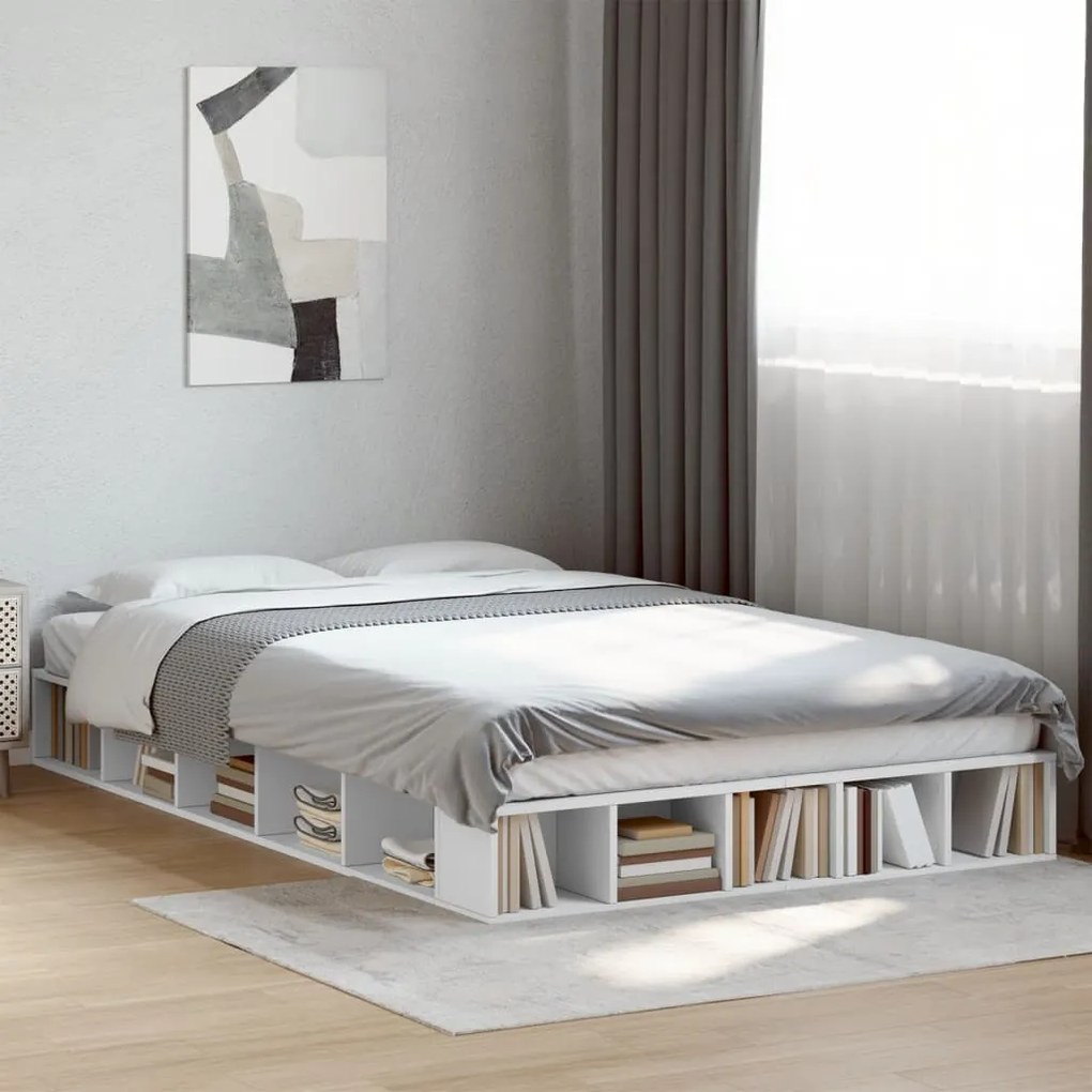 vidaXL Cadru de pat, alb, 120x200 cm, lemn prelucrat
