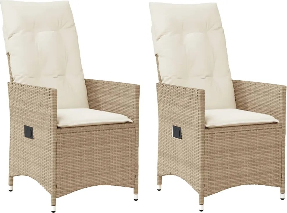 vidaXL Scaune de grădină rabatabile cu perne, 2 buc., bej, poliratan