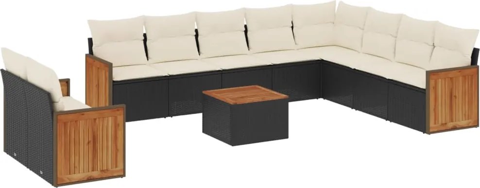 vidaXL Set canapele de grădină cu perne, 11 piese, negru, poliratan