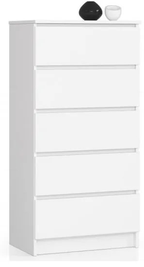 Comoda, placa laminata, 5 sertare, alb, 60x40x121 cm