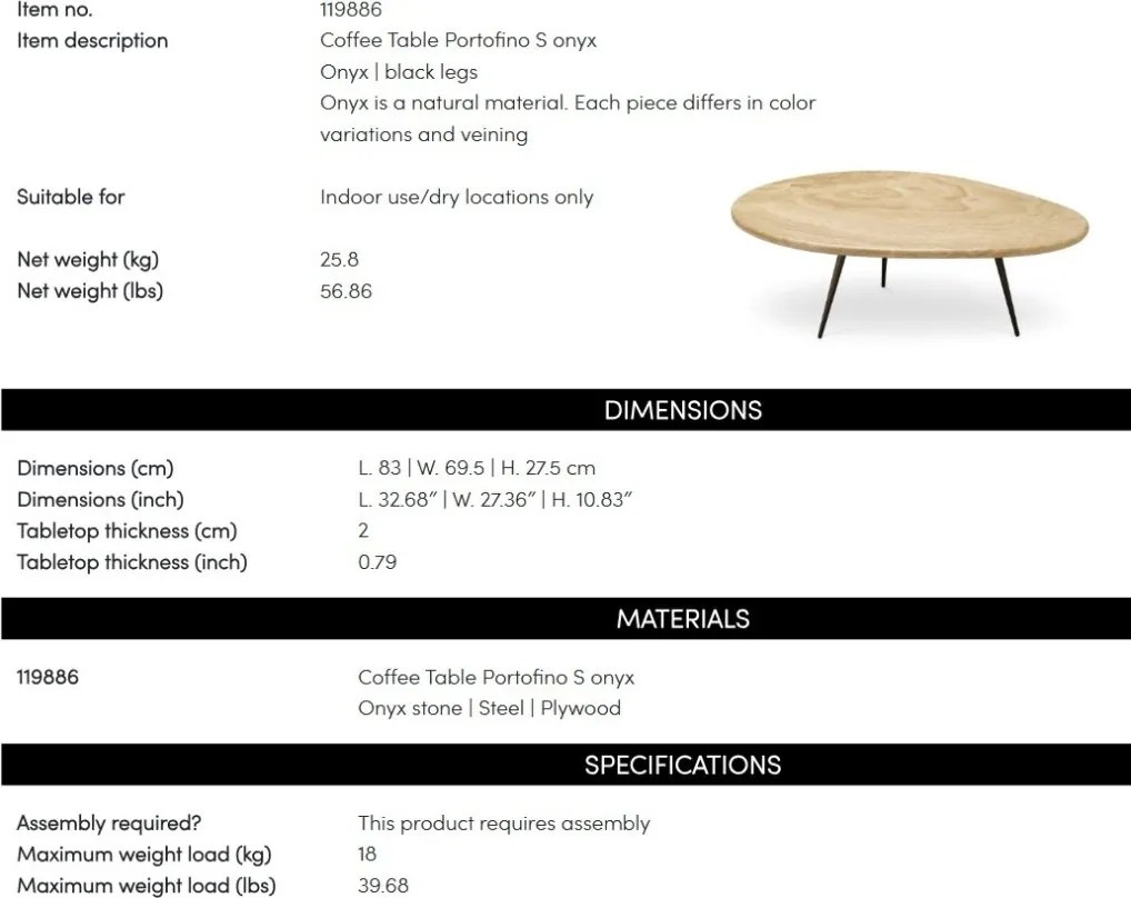 Masuta de cafea LUX Portofino S