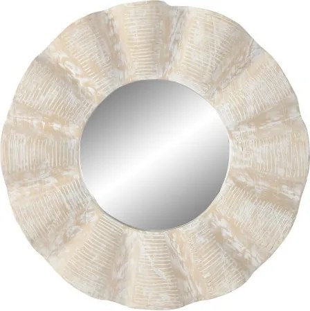 Oglindă decorativă sculptată, stil rustic vintage, culoare alb decapat, din lemn de tec, „Carved White”